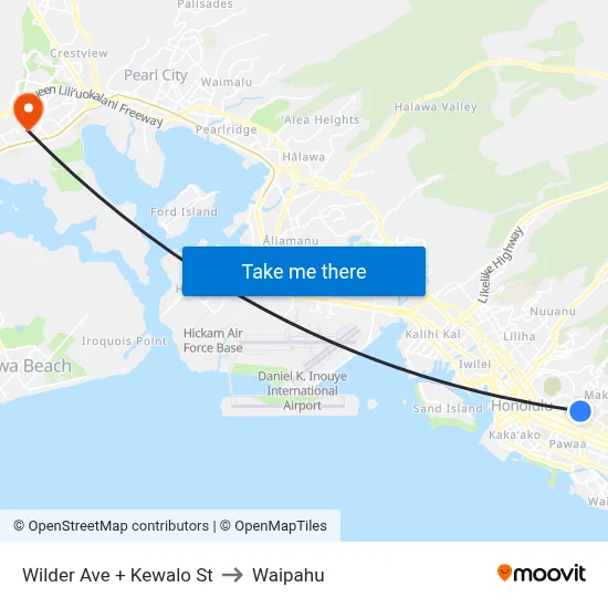 Wilder Ave + Kewalo St to Waipahu map