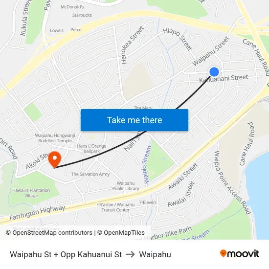 Waipahu St + Opp Kahuanui St to Waipahu map