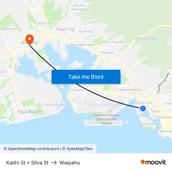 Kalihi St + Silva St to Waipahu map