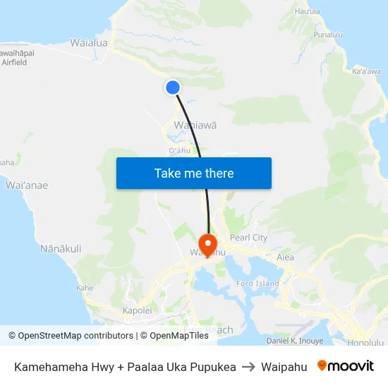 Kamehameha Hwy + Paalaa Uka Pupukea to Waipahu map