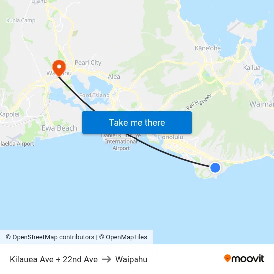 Kilauea Ave + 22nd Ave to Waipahu map