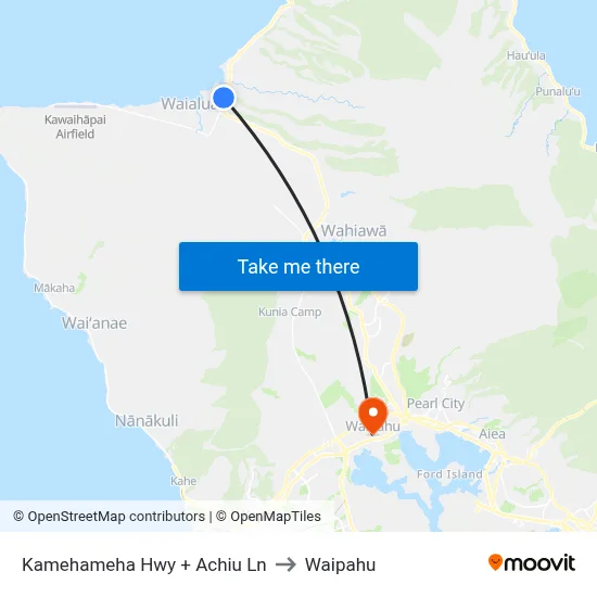 Kamehameha Hwy + Achiu Ln to Waipahu map