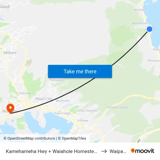 Kamehameha Hwy + Waiahole Homestead to Waipahu map