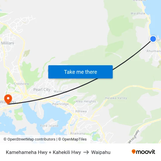 Kamehameha Hwy + Kahekili Hwy to Waipahu map