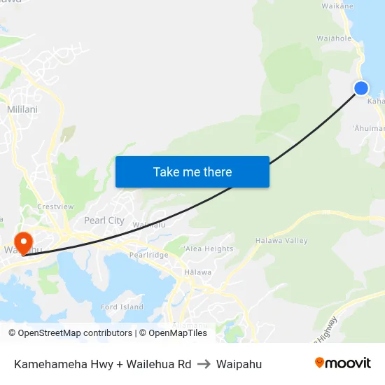 Kamehameha Hwy + Wailehua Rd to Waipahu map