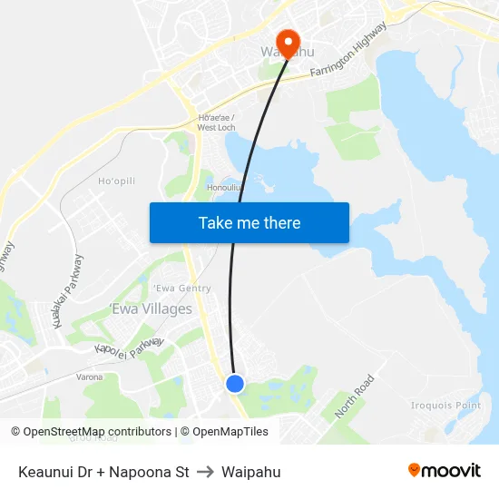Keaunui Dr + Napoona St to Waipahu map