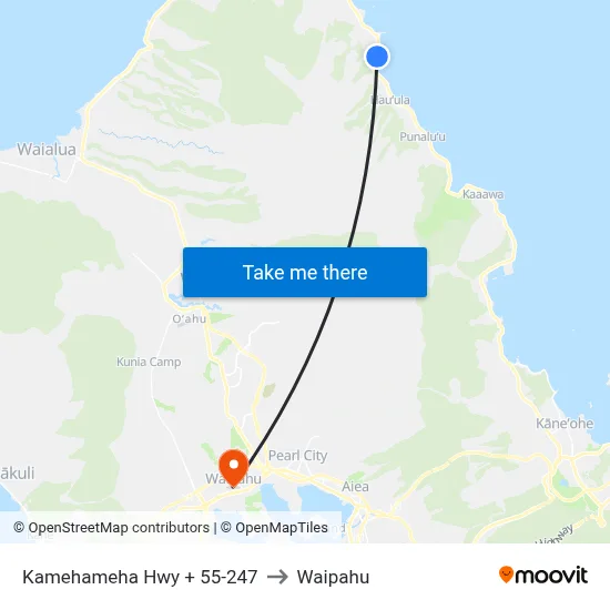 Kamehameha Hwy + 55-247 to Waipahu map