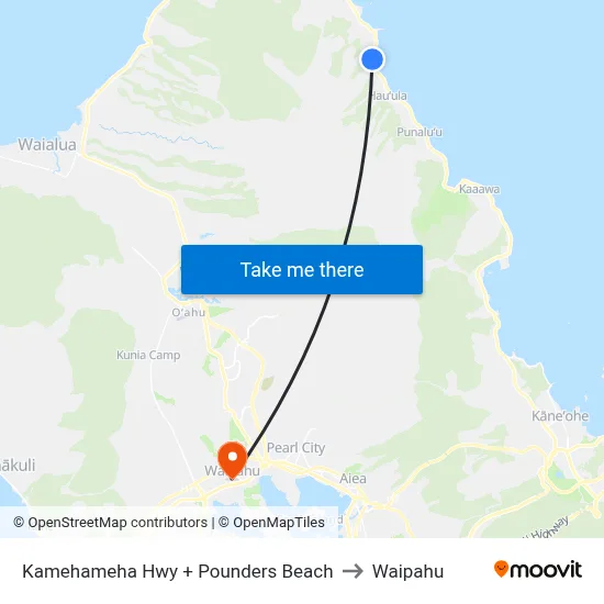 Kamehameha Hwy + Pounders Beach to Waipahu map