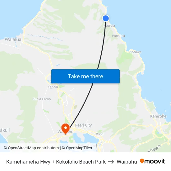 Kamehameha Hwy + Kokololio Beach Park to Waipahu map