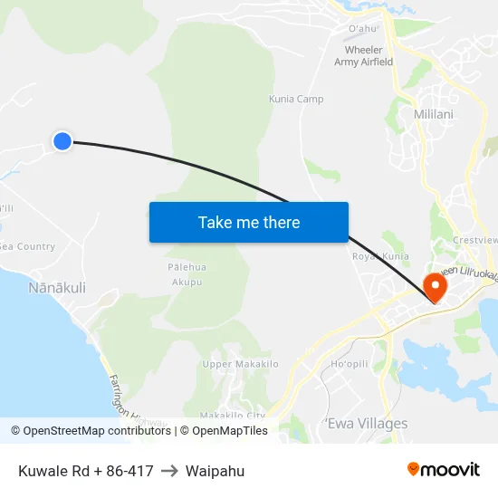 Kuwale Rd + 86-417 to Waipahu map
