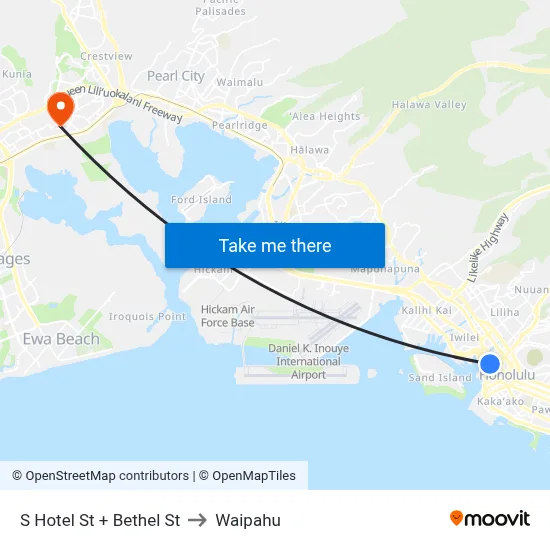 S Hotel St + Bethel St to Waipahu map