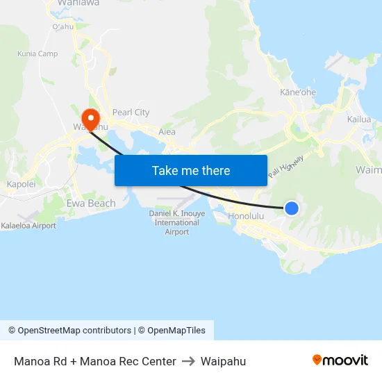 Manoa Rd + Manoa Rec Center to Waipahu map