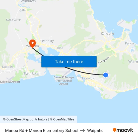 Manoa Rd + Manoa Elementary School to Waipahu map