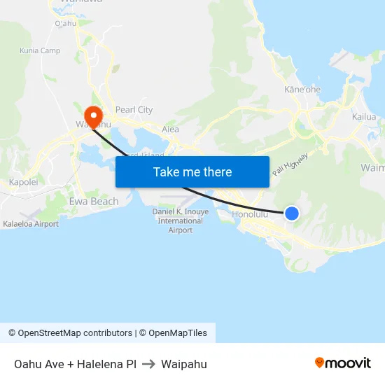 Oahu Ave + Halelena Pl to Waipahu map