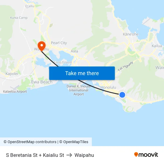 S Beretania St + Kaialiu St to Waipahu map