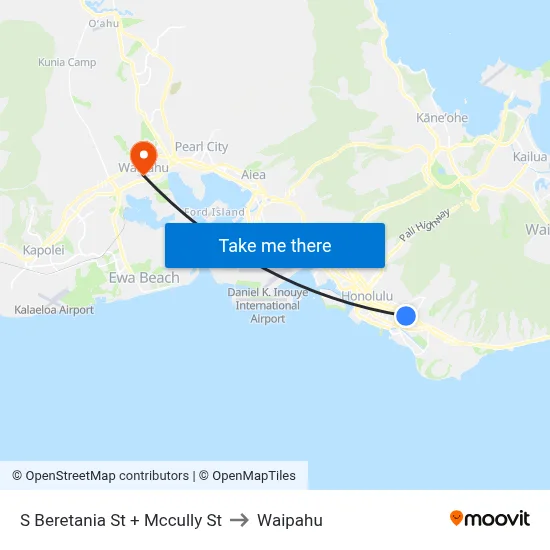 S Beretania St + Mccully St to Waipahu map