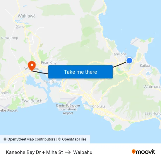 Kaneohe Bay Dr + Miha St to Waipahu map