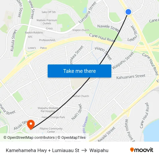 Kamehameha Hwy + Lumiauau St to Waipahu map