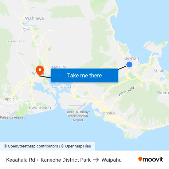 Keaahala Rd + Kaneohe District Park to Waipahu map