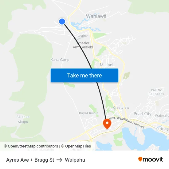 Ayres Ave + Bragg St to Waipahu map