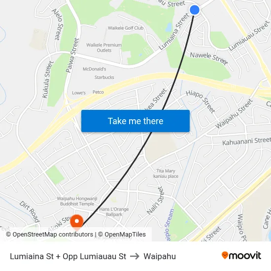 Lumiaina St + Opp Lumiauau St to Waipahu map