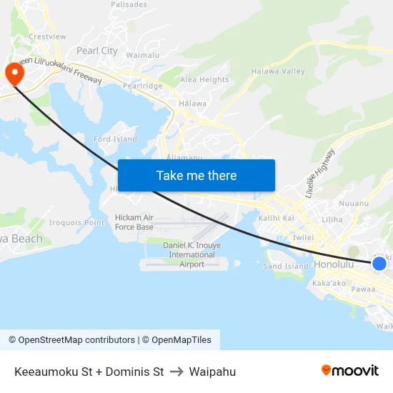 Keeaumoku St + Dominis St to Waipahu map