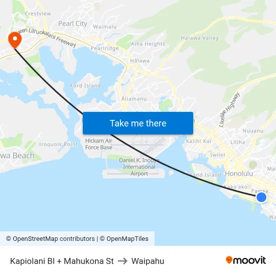 Kapiolani Bl + Mahukona St to Waipahu map