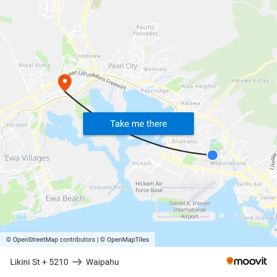 Likini St + 5210 to Waipahu map