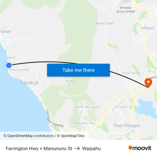 Farrington Hwy + Manununu St to Waipahu map
