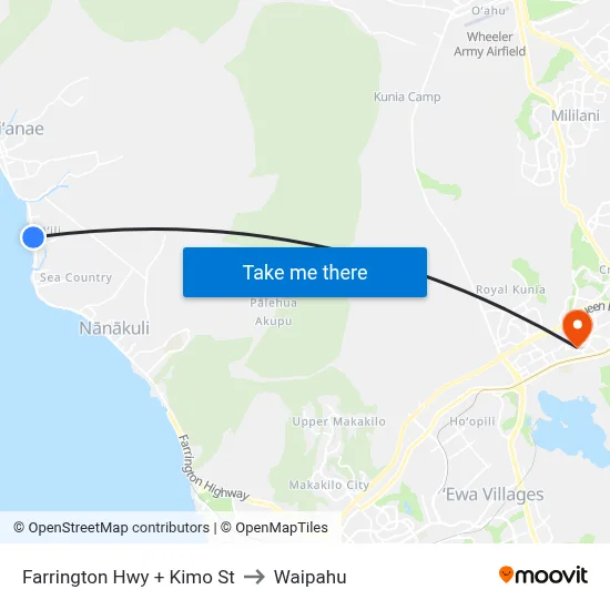 Farrington Hwy + Kimo St to Waipahu map