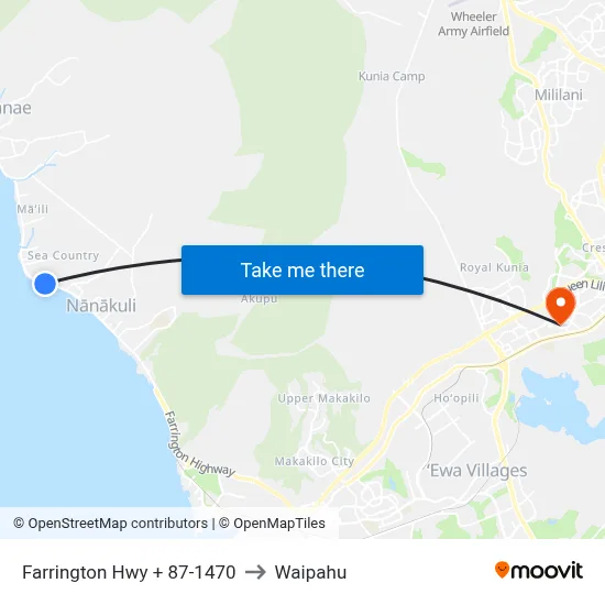 Farrington Hwy + 87-1470 to Waipahu map