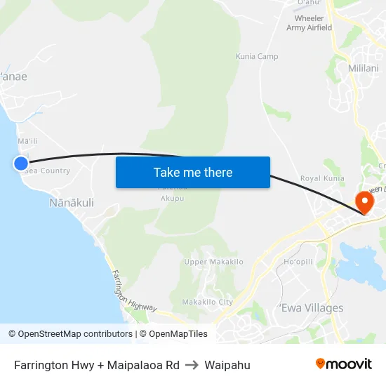 Farrington Hwy + Maipalaoa Rd to Waipahu map