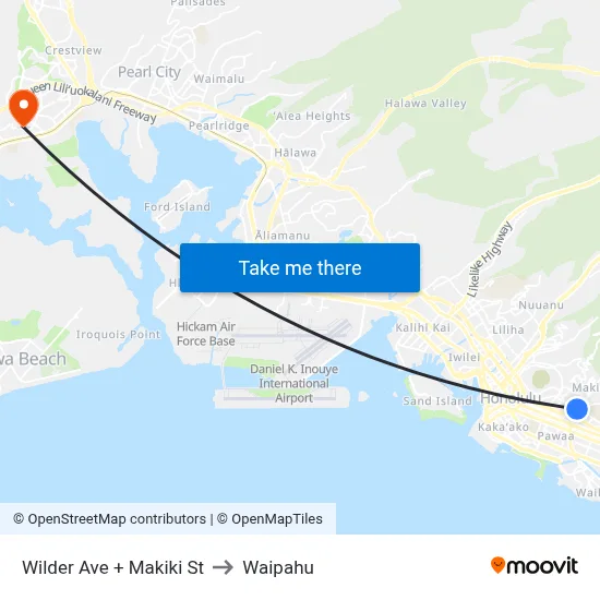 Wilder Ave + Makiki St to Waipahu map