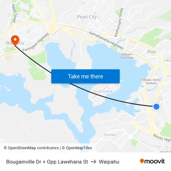 Bougainville Dr + Opp Lawehana St to Waipahu map