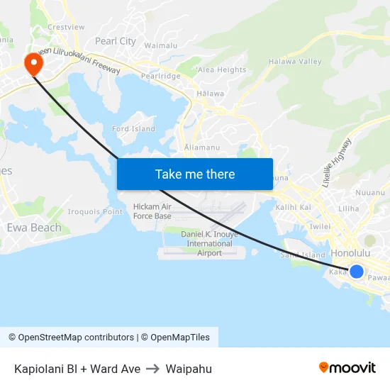 Kapiolani Bl + Ward Ave to Waipahu map