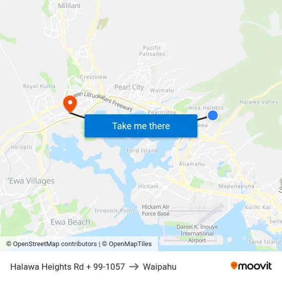 Halawa Heights Rd + 99-1057 to Waipahu map
