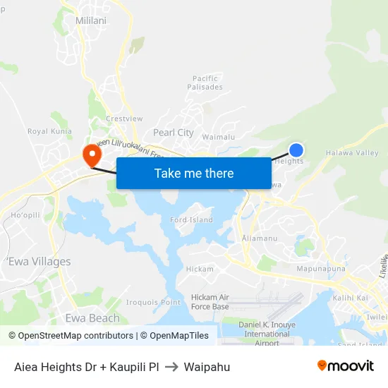 Aiea Heights Dr + Kaupili Pl to Waipahu map