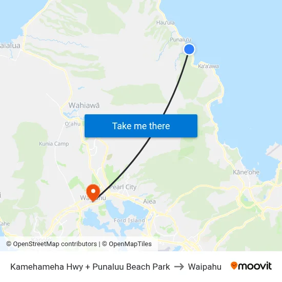 Kamehameha Hwy + Punaluu Beach Park to Waipahu map