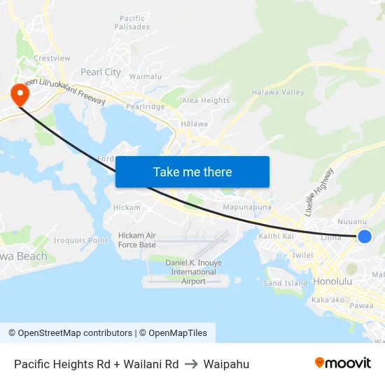 Pacific Heights Rd + Wailani Rd to Waipahu map