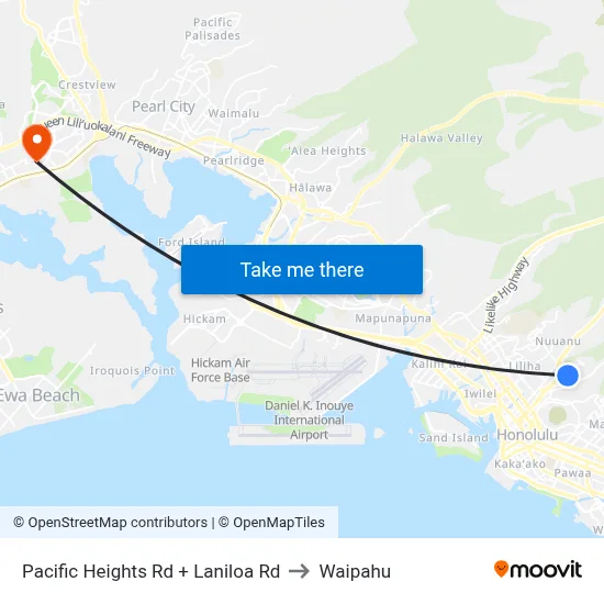 Pacific Heights Rd + Laniloa Rd to Waipahu map