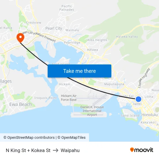 N King St + Kokea St to Waipahu map