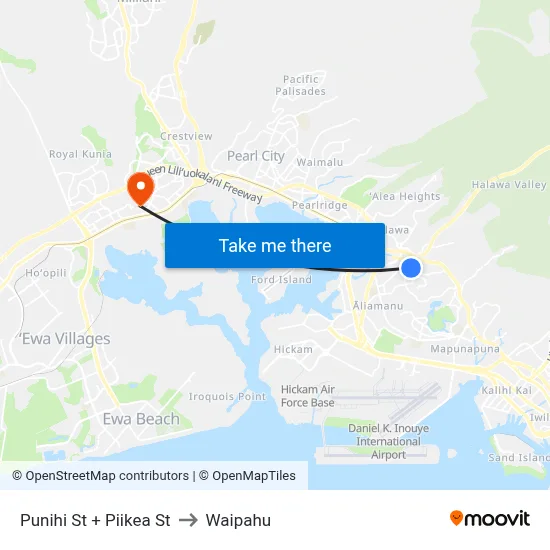 Punihi St + Piikea St to Waipahu map