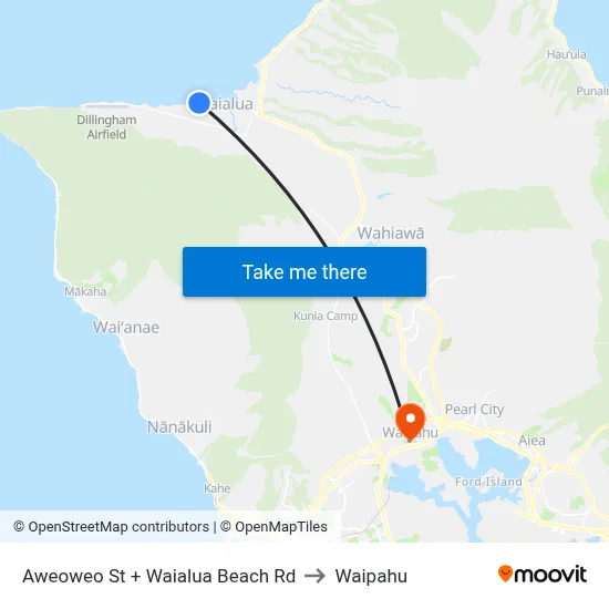 Aweoweo St + Waialua Beach Rd to Waipahu map
