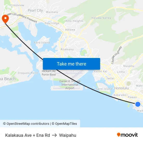 Kalakaua Ave + Ena Rd to Waipahu map