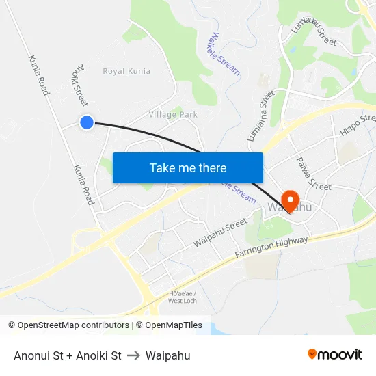 Anonui St + Anoiki St to Waipahu map