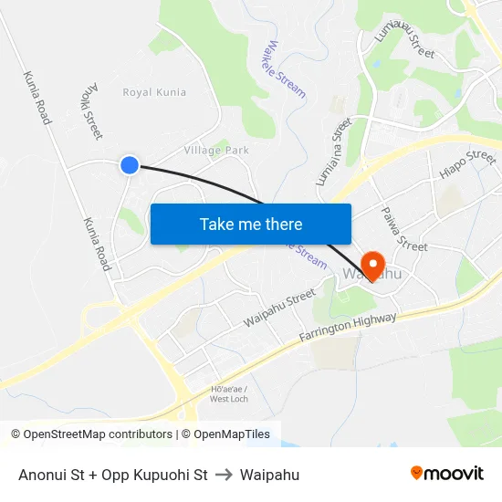 Anonui St + Opp Kupuohi St to Waipahu map