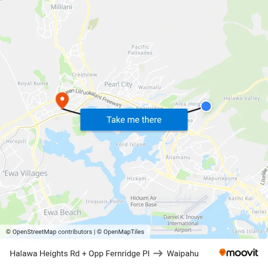 Halawa Heights Rd + Opp Fernridge Pl to Waipahu map