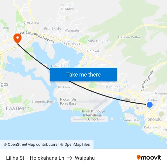 Liliha St + Holokahana Ln to Waipahu map