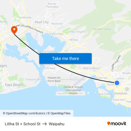 Liliha St + School St to Waipahu map