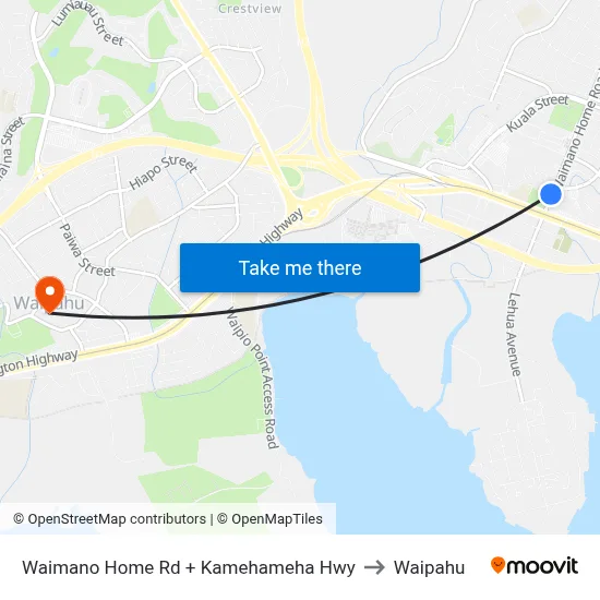 Waimano Home Rd + Kamehameha Hwy to Waipahu map